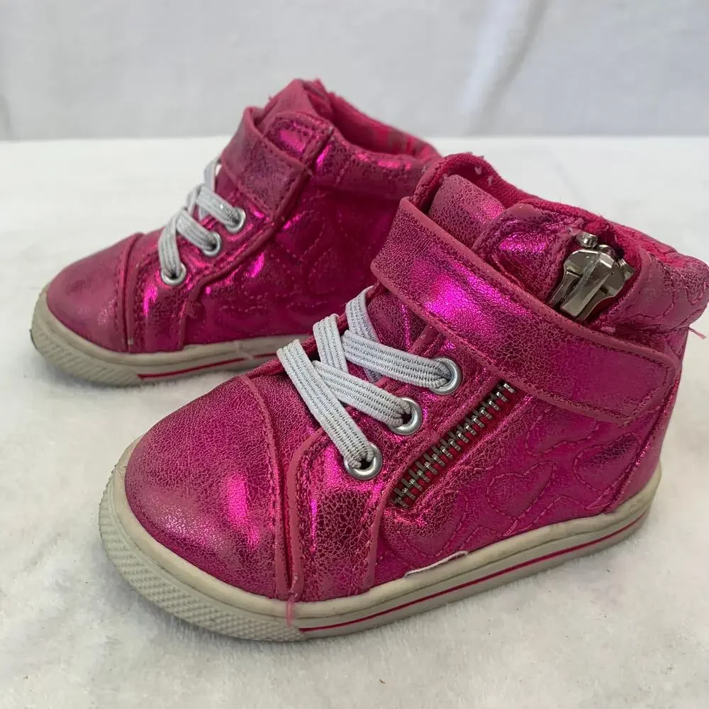 Garanimals Toddler Girls Sz 4 Metallic Hot Pink Quilted Hearts High Top Sneakers